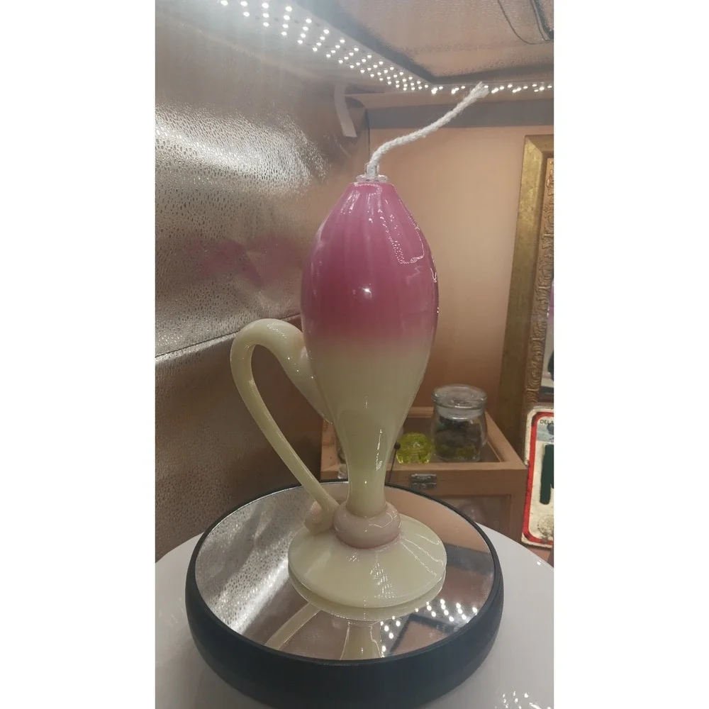 Vintage Pairpoint Burmese URANIUM Glass Whale Oil Lamp with wick